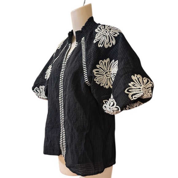 THML: Be The Light Black Embroidered Blouse XS - Picture 4 of 14